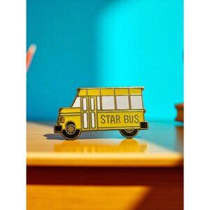 Vintage Yellow School Star Bus Teacher and Students Enamel Brooch Pin Jewelry